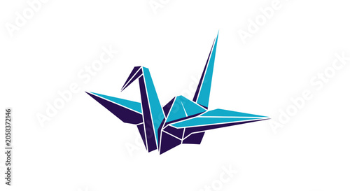 Cuadro en lienzo Blue and purple origami crane on white background.