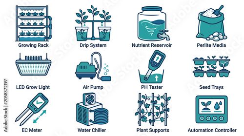 Cuadro en lienzo Hydroponic system equipment and tools.