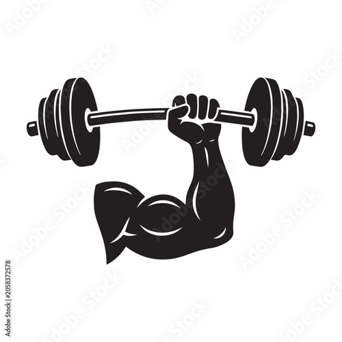 Cuadro en lienzo Strong muscular arm lifting heavy barbell vector illustration
