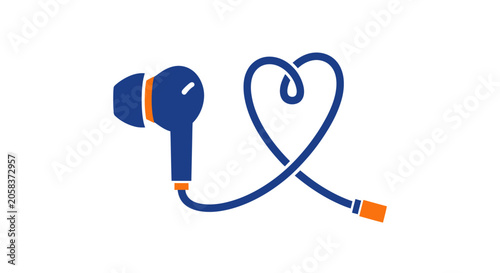 Valokuva Blue in-ear monitor cable forming a heart shape.