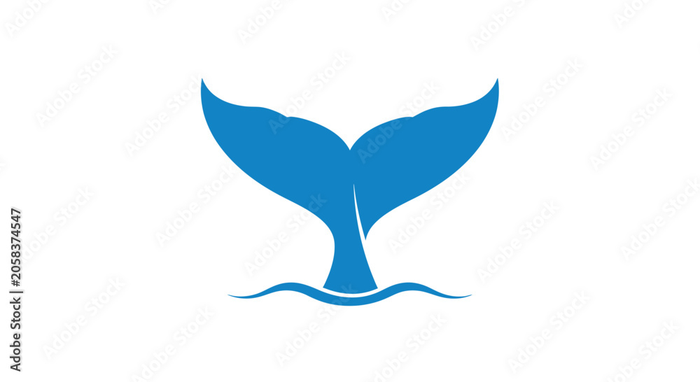 Obraz premium Blue whale tail fluke silhouette on white background.