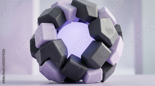 Abstract Geometric Sphere with Textured Blocks and Glowing Light