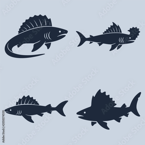 Frilled Shark icon featuring a rare prehistoric deep sea shark with distinctive frilled gills and an elongated body. Clean vector design ideal for marine biology, ocean science, wildlife, and educatio