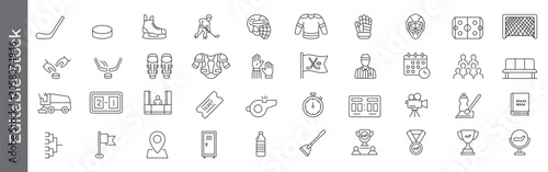 Photography Ice hockey, tournament, championship and winter sports icon set – editable outli