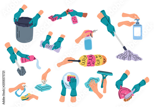 Fotografia Hands whether gloved or bare performing household chores
