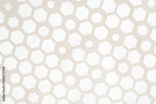 Abstract Geometric Hexagon Pattern Background. White and Beige Honeycomb Texture Design.