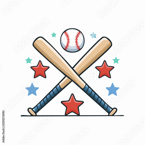 Baseball Bats and Ball with Stars