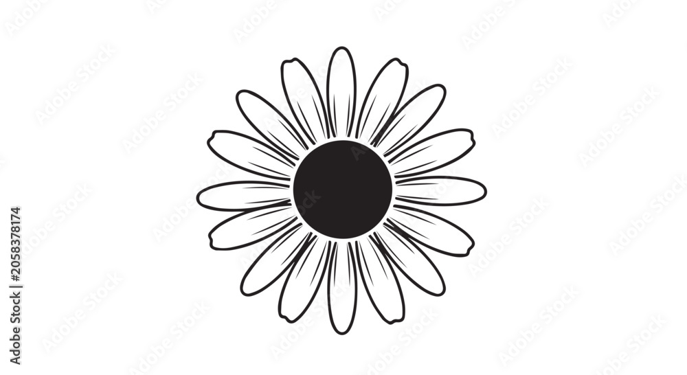 Fototapeta premium Daisy Flower Icon Bold Black Outline with Solid Center on White Background