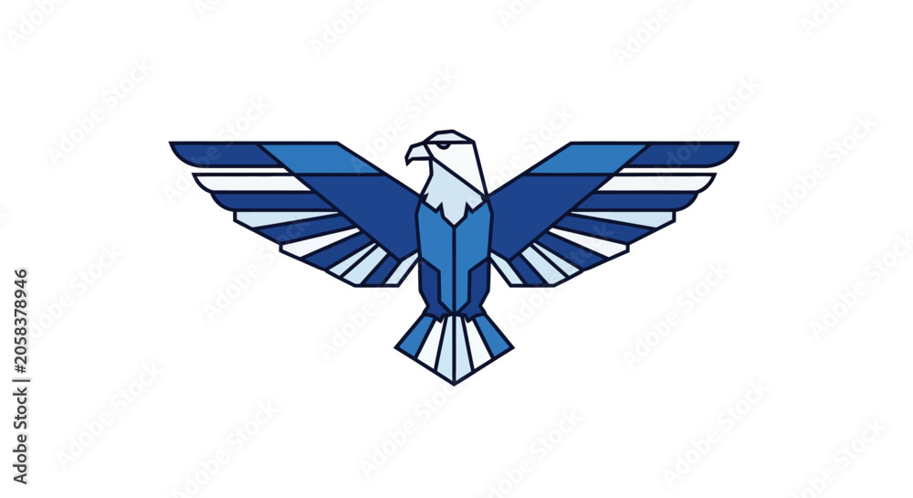Fototapeta premium Blue geometric eagle logo with expanded wings.