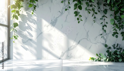 大理石の壁と植物の背景