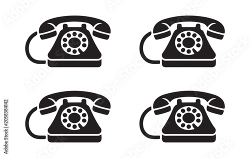 Canvas Print Vintage Rotary Telephone Icon Set in Black and White