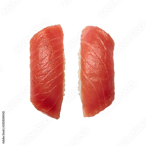 Fresh raw tuna fillets with deep red color on a plain background for seafood presentation