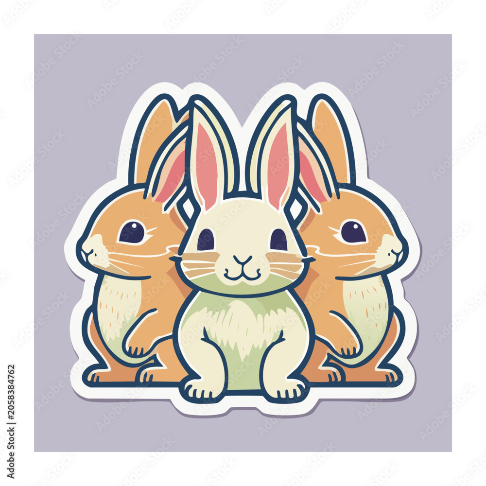 Fototapeta premium Three Cute Cartoon Rabbits in Flat Style