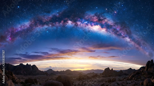 Milky Way Galaxy Over Desert Landscape Scenic Night Photography