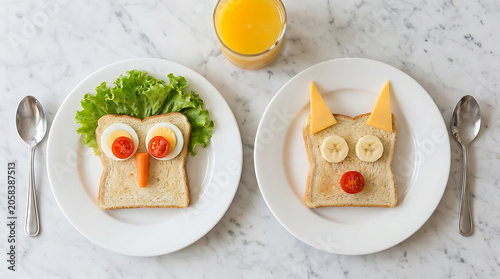 Creative Food Art Toast Faces With Vegetables And Fruit Photo