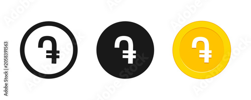 Foto Armenian Dram Currency Symbol Icon Set, Gold Coin and Black Flat Vector Graphics