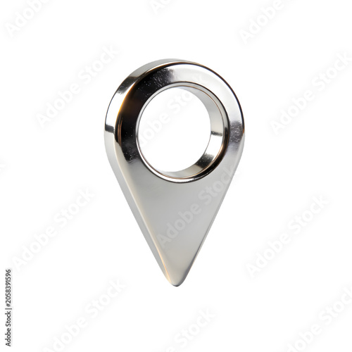 Close-up of a metallic location pin icon on a black background