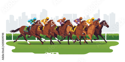 Obraz na plátně Professional horse racing championship with jockeys vector illustration