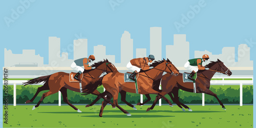 Fényképezés Professional horse racing championship with jockeys vector illustration
