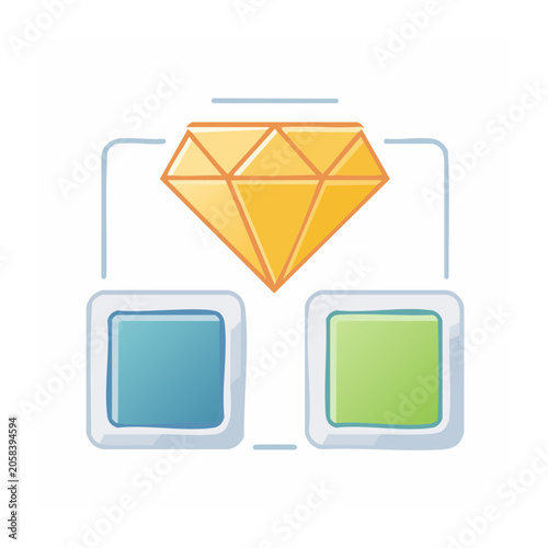 Flat design diamond icon with blue and green squares