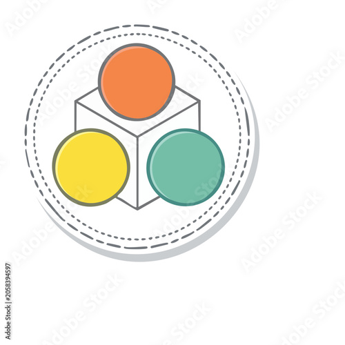 Flat design icon of cube with colored circles