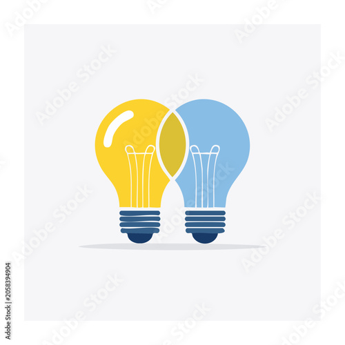 Two Light Bulbs in Flat Design Style