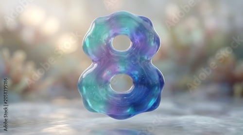 Iridescent Number Eight Floating in Dreamy Abstract Light