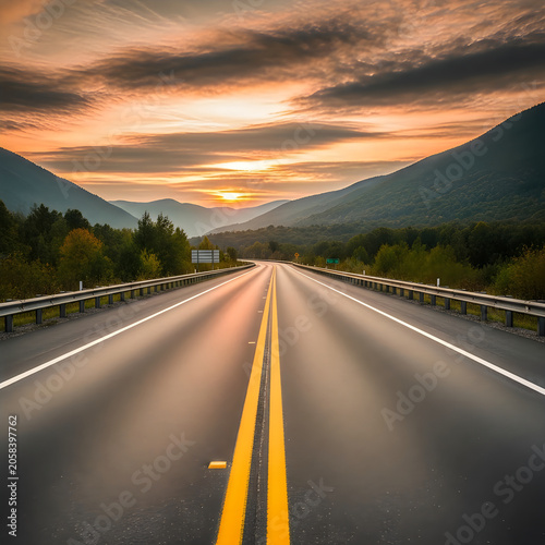 A pixelated image of a road with mountains in the background isolated on white background