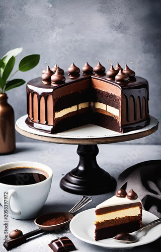chocolate cake and coffee