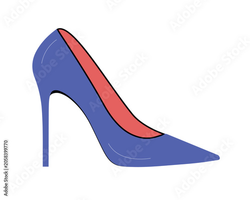 Fotografi Blue high heel vector illustration with red inner lining on white background