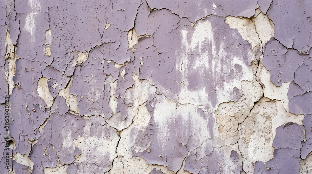 Naklejka premium Cracked purple paint surface shows weathered texture and peeling layers