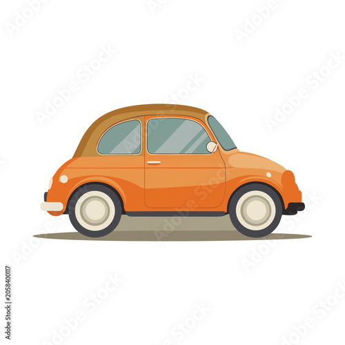 Vintage Orange Car, Retro Automobile, Classic Vehicle, Transportation Illustration