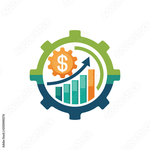 Business growth, finance, gear icon, dollar sign, statistics, vector