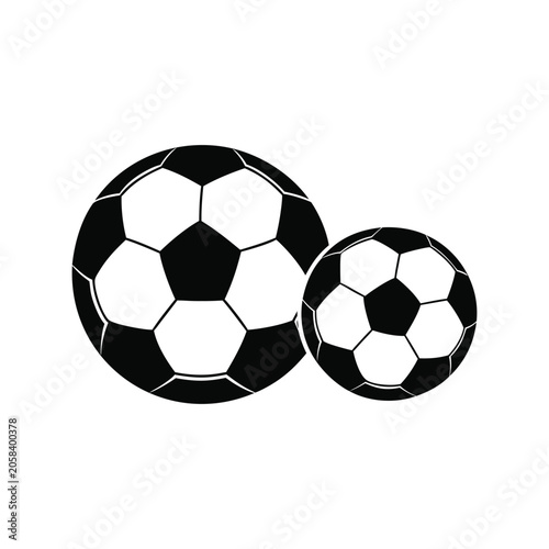 Soccer balls, football icons, black and white graphics, sports vector illustrations
