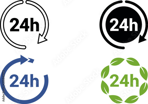 Foto Four 24 hour service icons circular designs in gray black blue and green styles