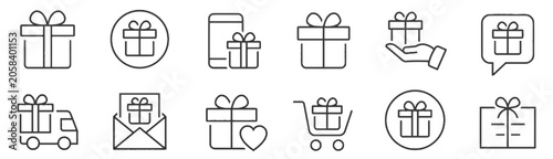 Gift and Present Icon Set, Outline Style Vector Graphics