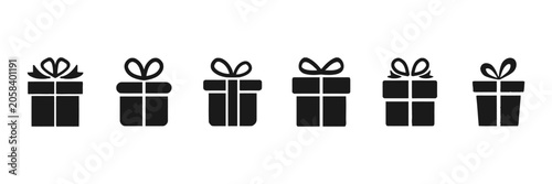 Set of minimalist black gift box icons on white background