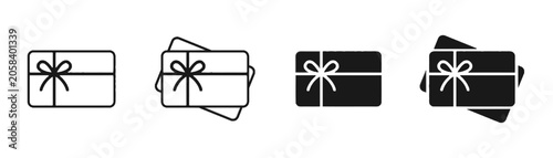 Gift card icon set with ribbon bow, flat vector design for commerce