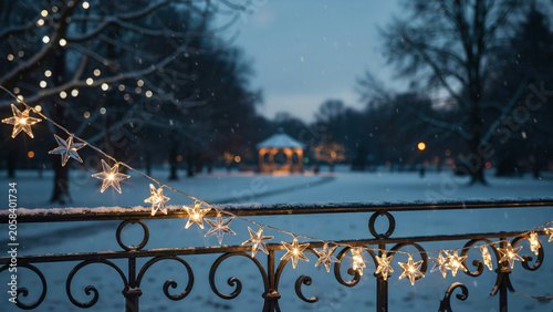 Beautifull view of star light with snow background in winters
