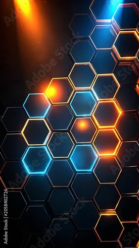 Abstract background with glowing orange and blue hexagonal shapes