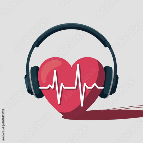 Heartbeat rhythm on headphones symbolizing music and health