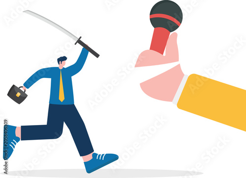 Φωτογραφία Business professional fighting with a samurai sword against an opponent