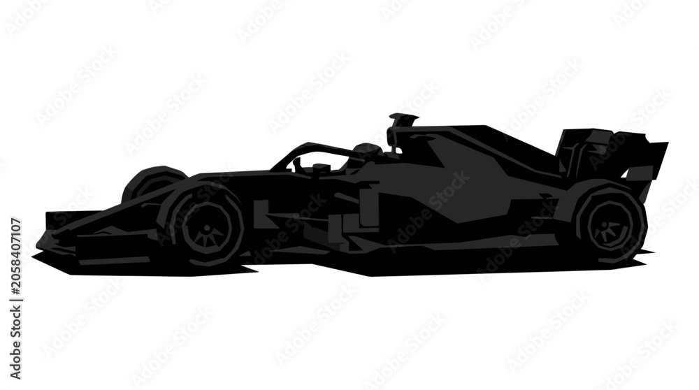 Naklejka premium Formula one race car silhouette graphic suitable for sportsthemed designs, posters, banners, logos, and speedrelated projects in a minimal art style.