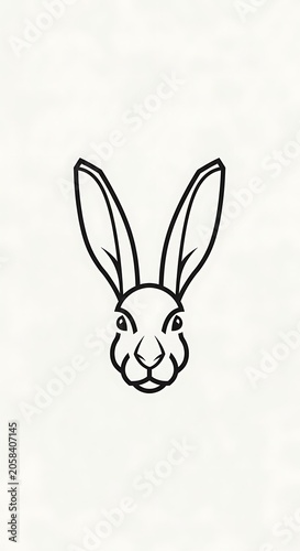 Minimal Black Line Rabbit Head Illustration on Light Background