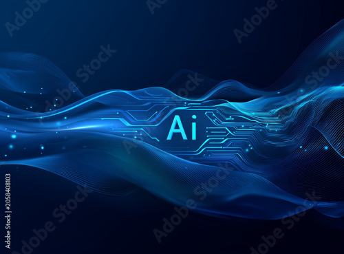 AI Processor Chip with Data Flow on Futuristic Circuit Board