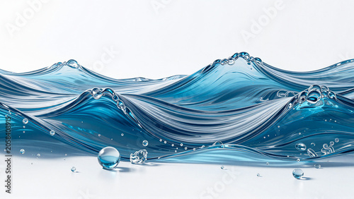 Abstract Blue Liquid Waves Flowing with Clear Water Droplets