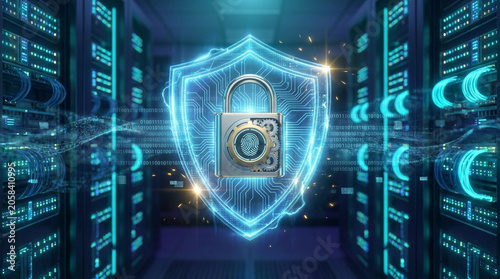 Professional cybersecurity concept featuring digital security systems, encrypted data protection, network monitoring, secure access technology, and cyber defense solutions. The image represents modern