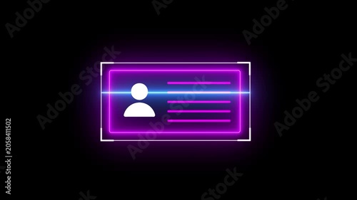 Digital identity verification scan with neon glowing ui interface and user profile biometric security
