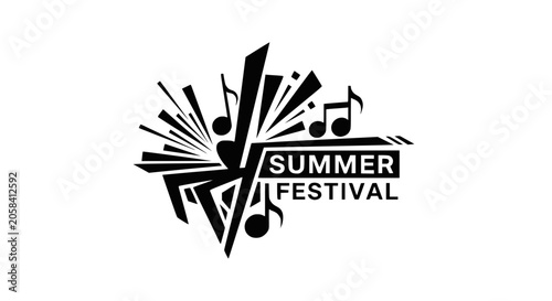 Canvas Print Summer Music Festival Logo Emblem with Abstract Notes and Dynamic Shapes