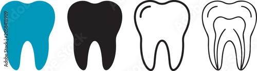 Photos Collection of four dental tooth featuring solid blue black and outline styles fo